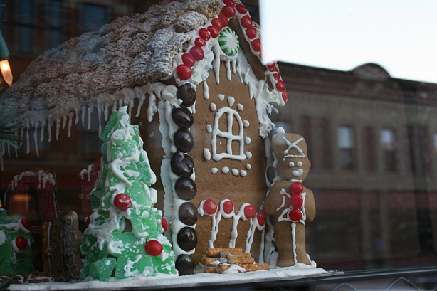 Sweet dreamy gingerbread houses fill the display window at Sweet Spot 