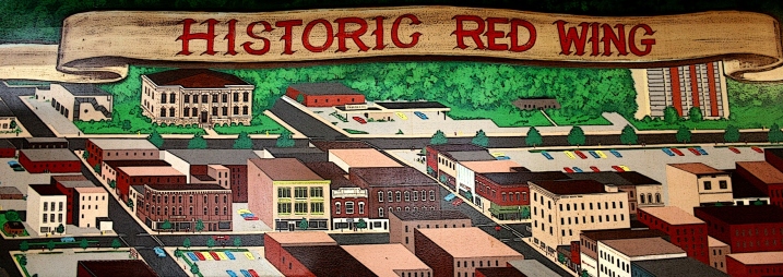 Part of an edited painting depicting Red Wing inside Pottery Place.