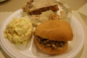 You can't beat the food served during the CVLHS auction, like this pork sandwich, potato salad and homemade apple pie.