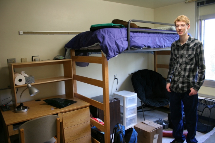 My 18-year-old son, shortly before my husband and I left him in his dorm room on the campus of North Dakota State University four weeks ago.