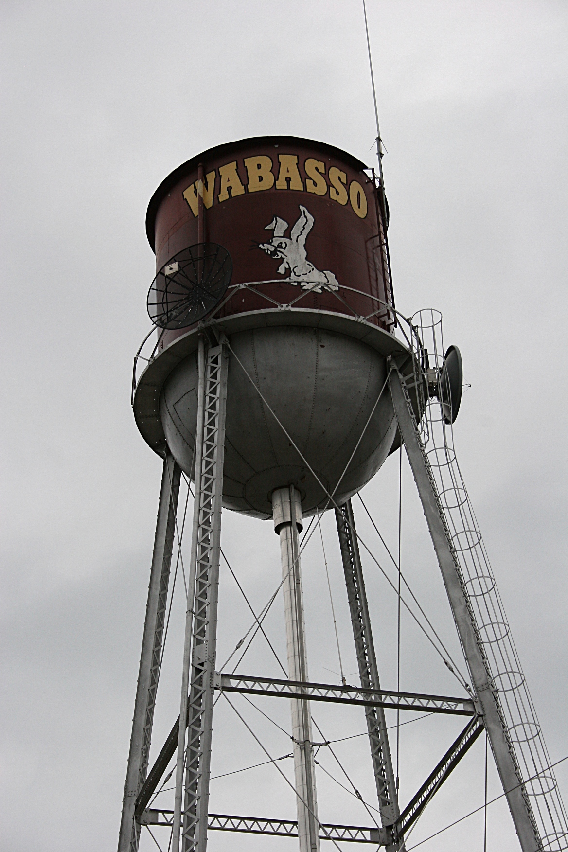 A water tower in Wabasso sports the school's mascot, a white rabbit. Minnesota Prairie Roots file photo.