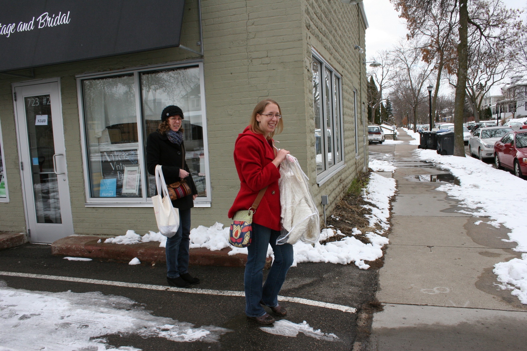 My daughters leave Andrea's Vintage Bridal after Amber, right, finds her "perfect" wedding dress.