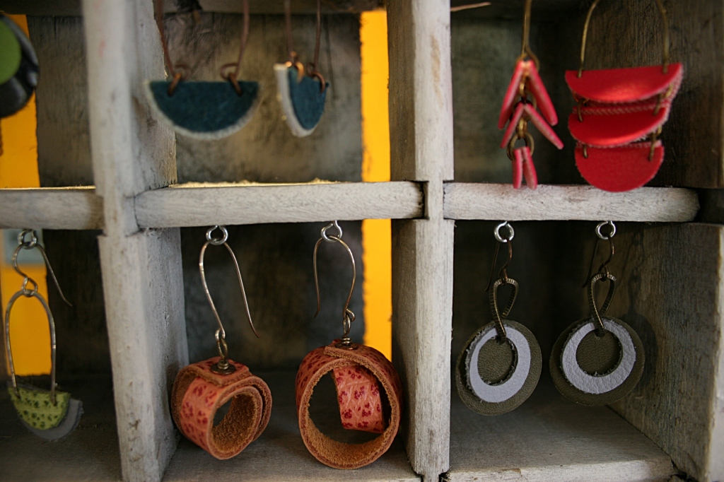 Heather Lawrenz upcycled leather belts into earrings.