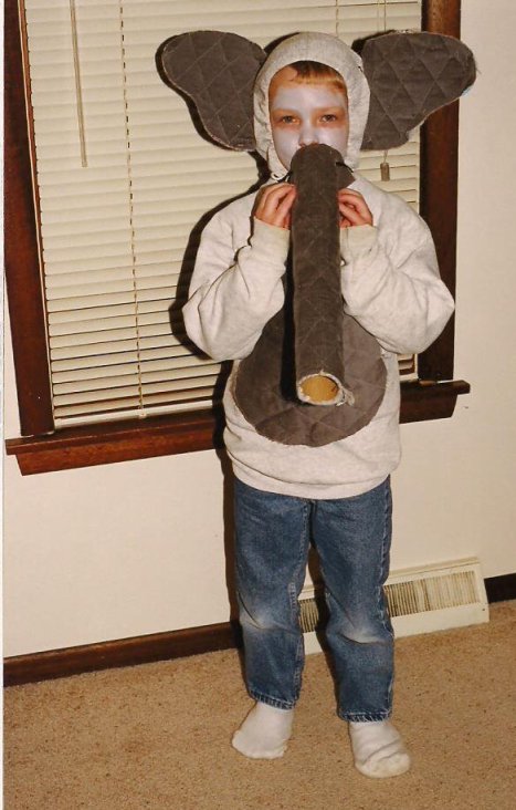 Five years later Caleb headed out the door dressed as an elephant.