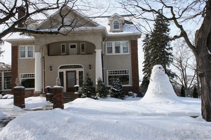 Snowman, from front of house