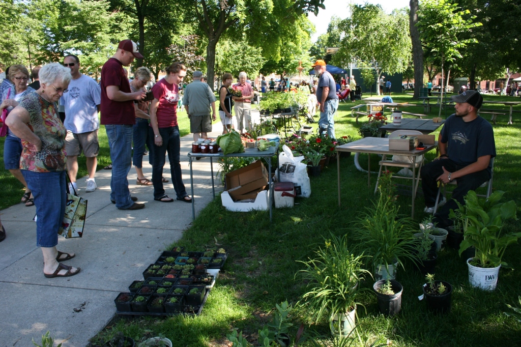 A snapshot scene from the Owatonna Farmer's Market, which covers one-block square Central Park.