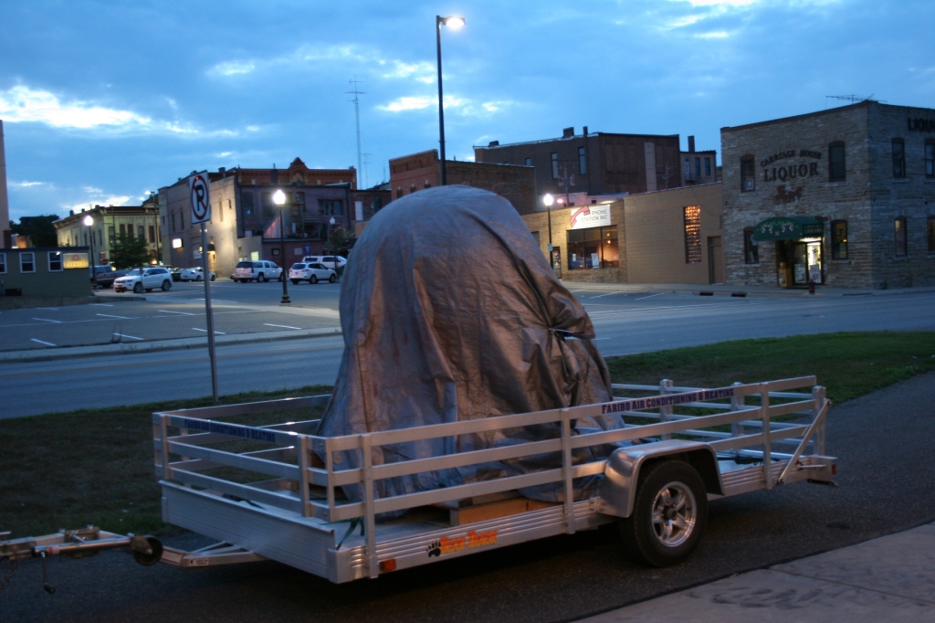 The 1950s era Tilt-A-Whirl car sits, covered, outside Mill City until after the 9:30 p.m. airing of "Boy Meets Whirl."