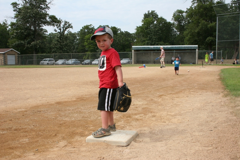 My great nephew, Cameron, covers third base.