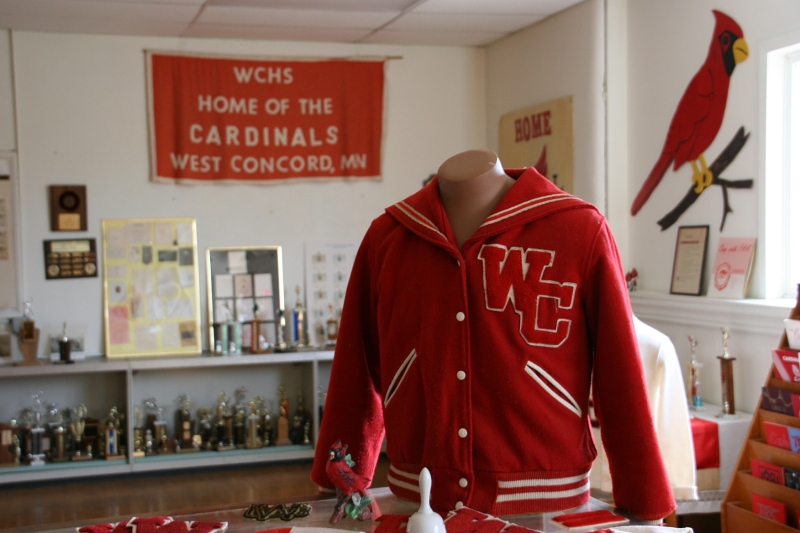 The museum includes The Cardinal Room filled with West Concord High School activity memorabilia.