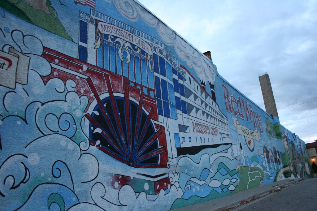 This sprawling downtown mural honors Red Wing's location on the Mississippi River.