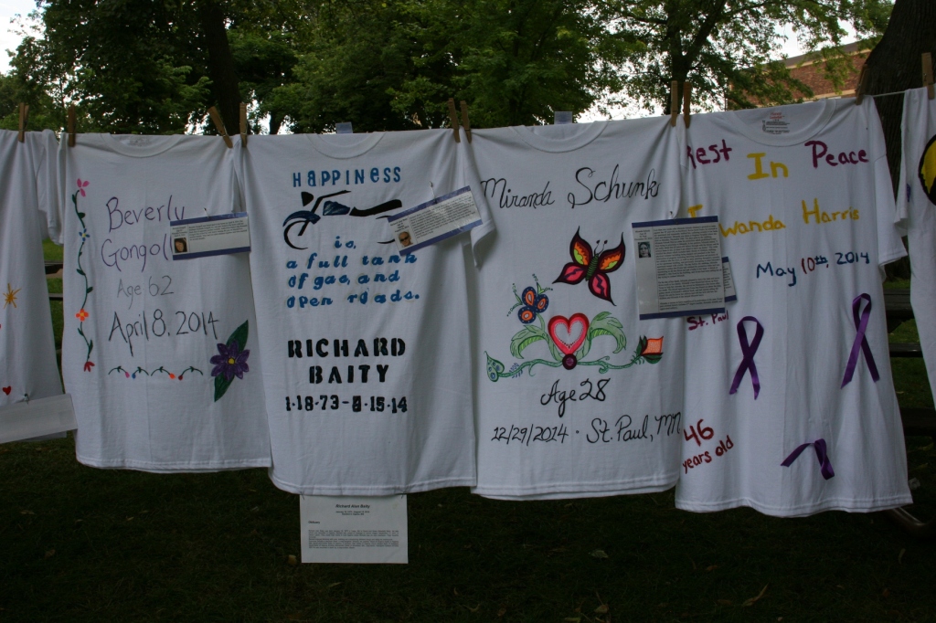 Clothesline Project, t-shirts in a row