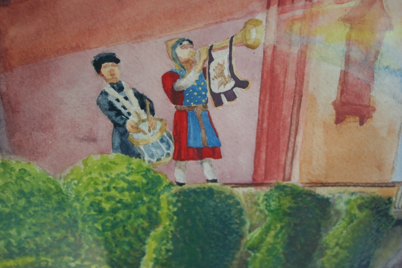A section of Nicole Volk's "Camelot Calls," inktense on watercolor paper