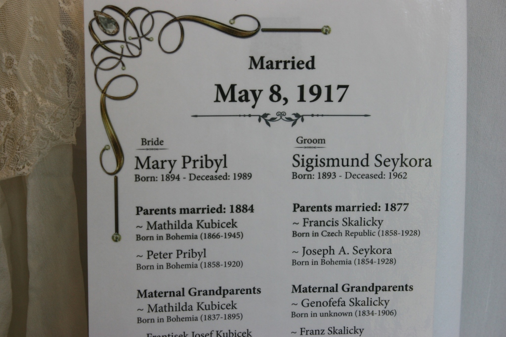 The exhibit team carefully researched the genealogies of the brides and grooms.